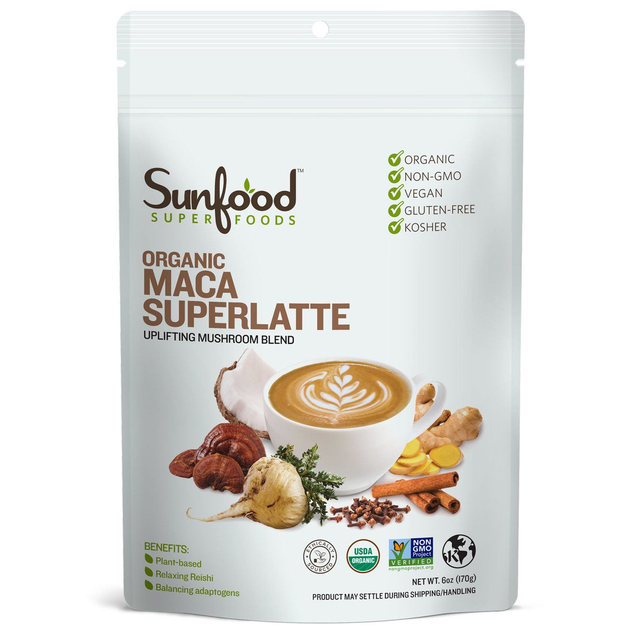 Organic Maca Super Latte // Uplifting Mushroom Blend Sunfood Superfoods NTS Newtown Supplement Store Sydney