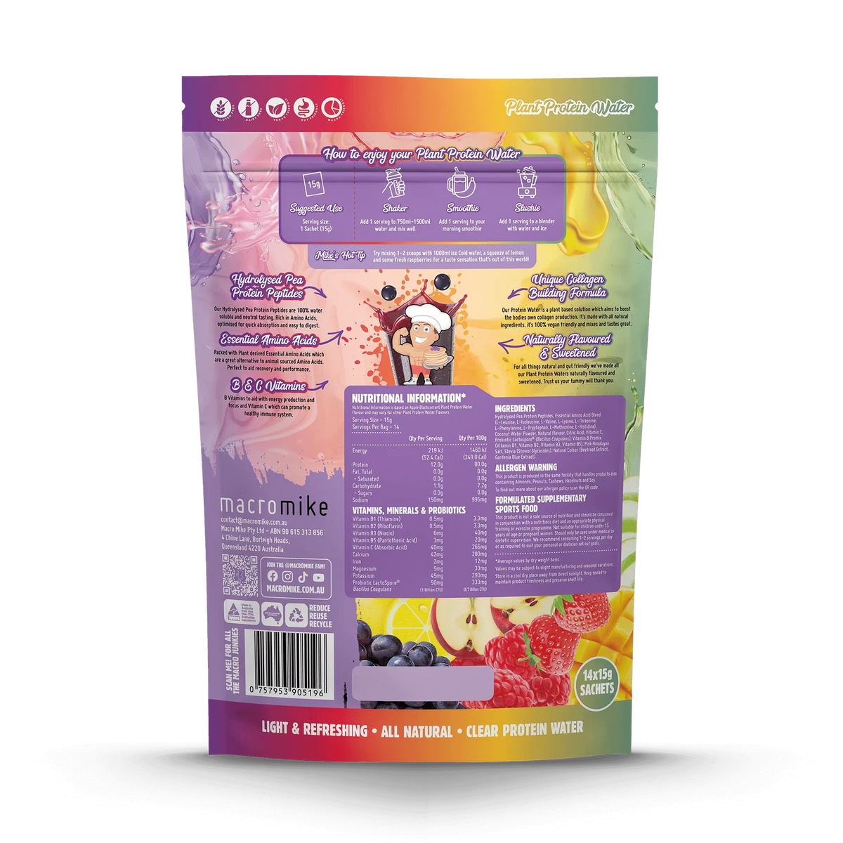 Plant Protein Water Sample Pack // 14 Serves Macro Mike NTS Newtown Supplement Store Sydney