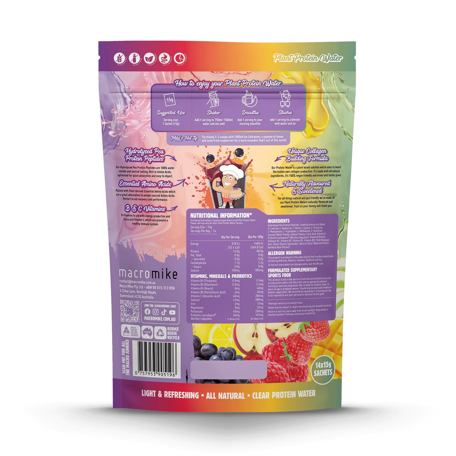 Plant Protein Water Sample Pack // 14 Serves Macro Mike NTS Newtown Supplement Store Sydney