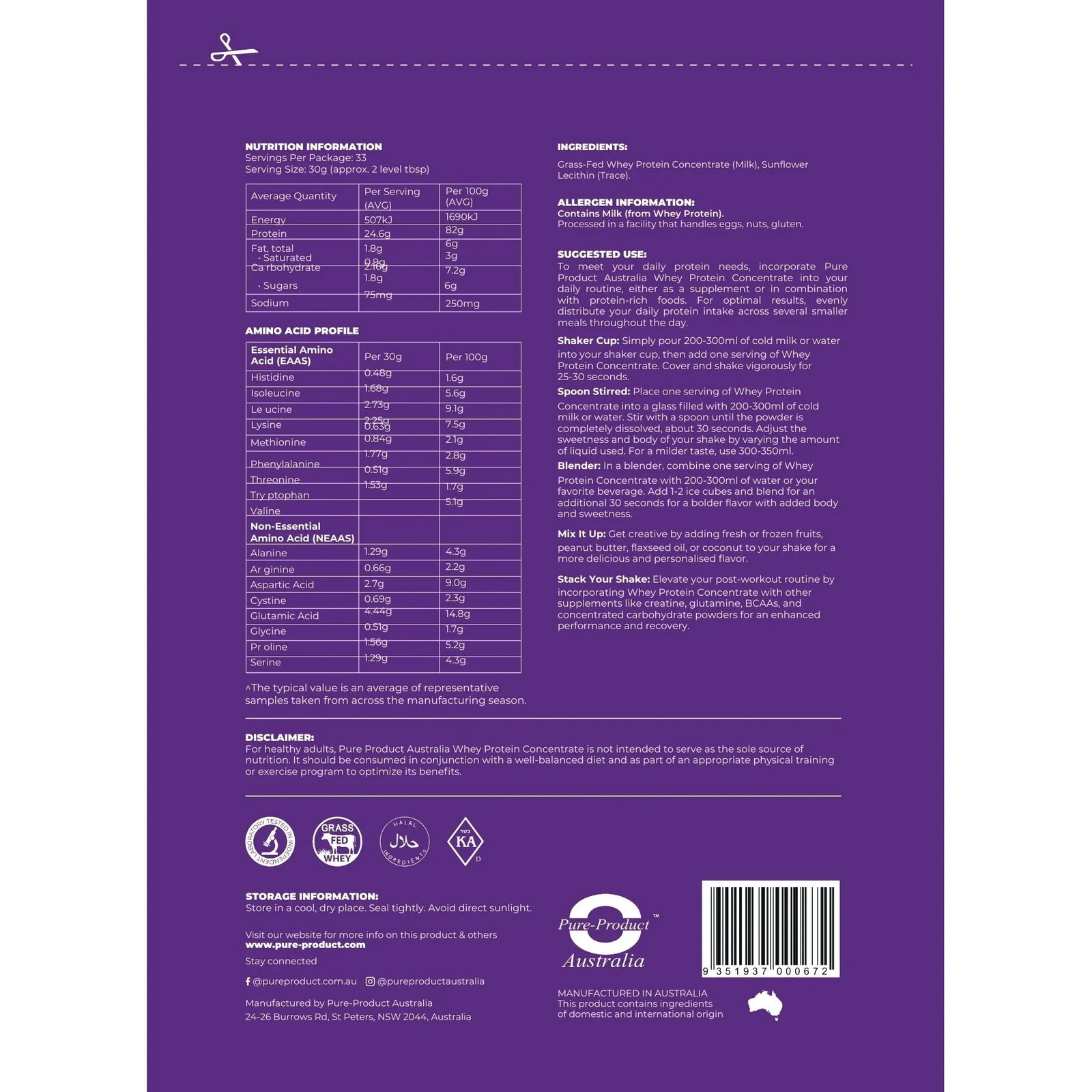 Premium Quality Whey Protein Concentrate // 33 Servings Pure-Product Australia NTS Newtown Supplement Store Sydney