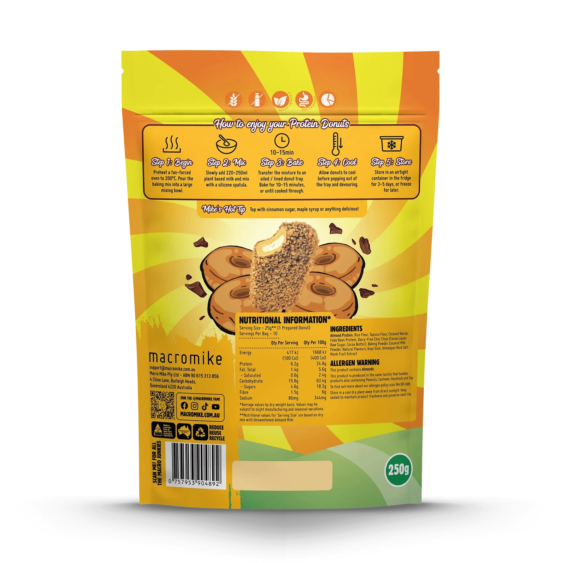 Protein Donut Baking Mix (with Almond Protein) // Golden Gaytime - 250g Macro Mike NTS Newtown Supplement Store Sydney