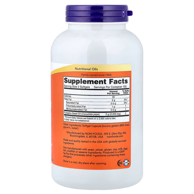 Pumpkin Seed Oil 1000mg // 200 softgels Now Foods NTS Newtown Supplement Store Sydney