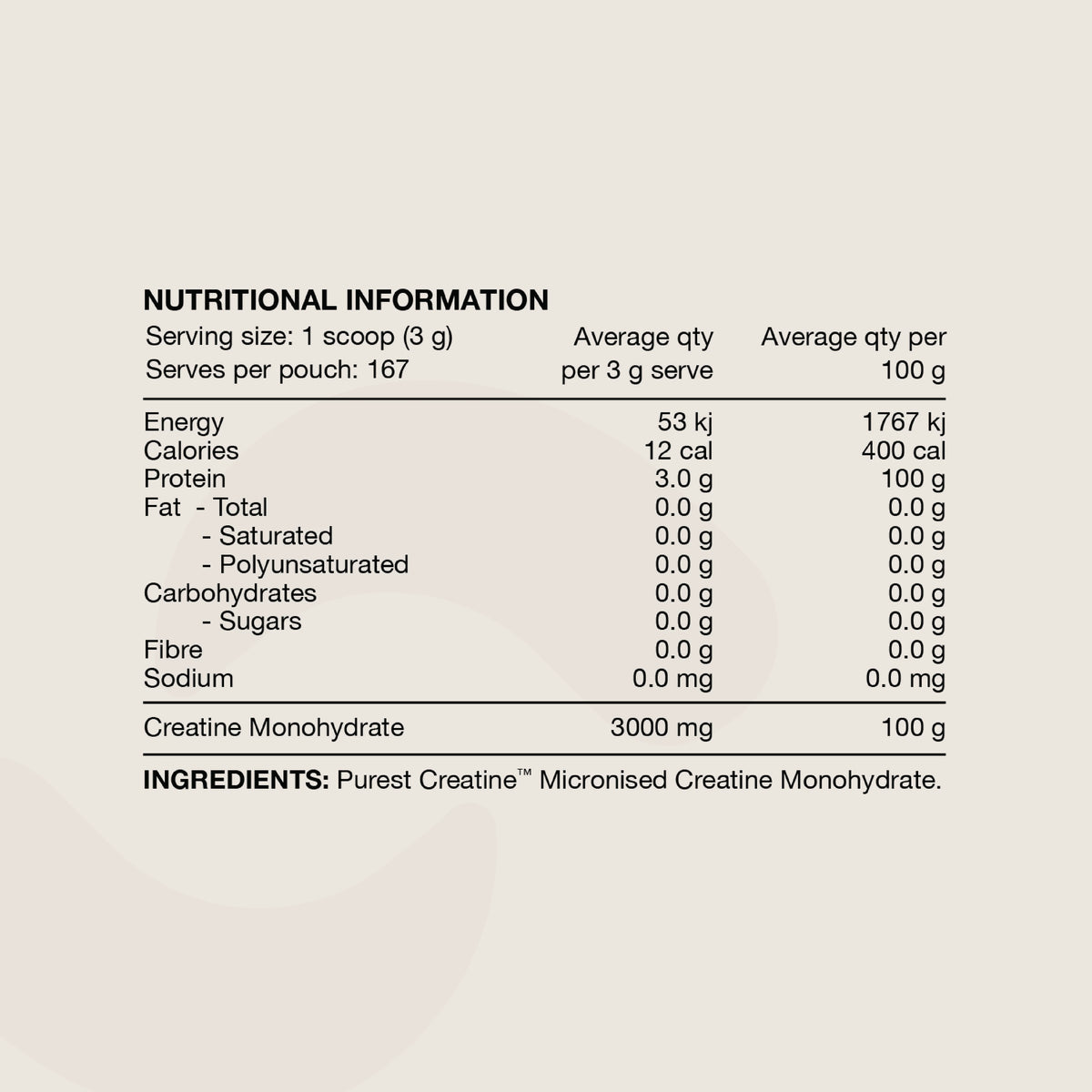 Purest Creatine Monohydrate // 500g SWITCH NTS Newtown Supplement Store Sydney
