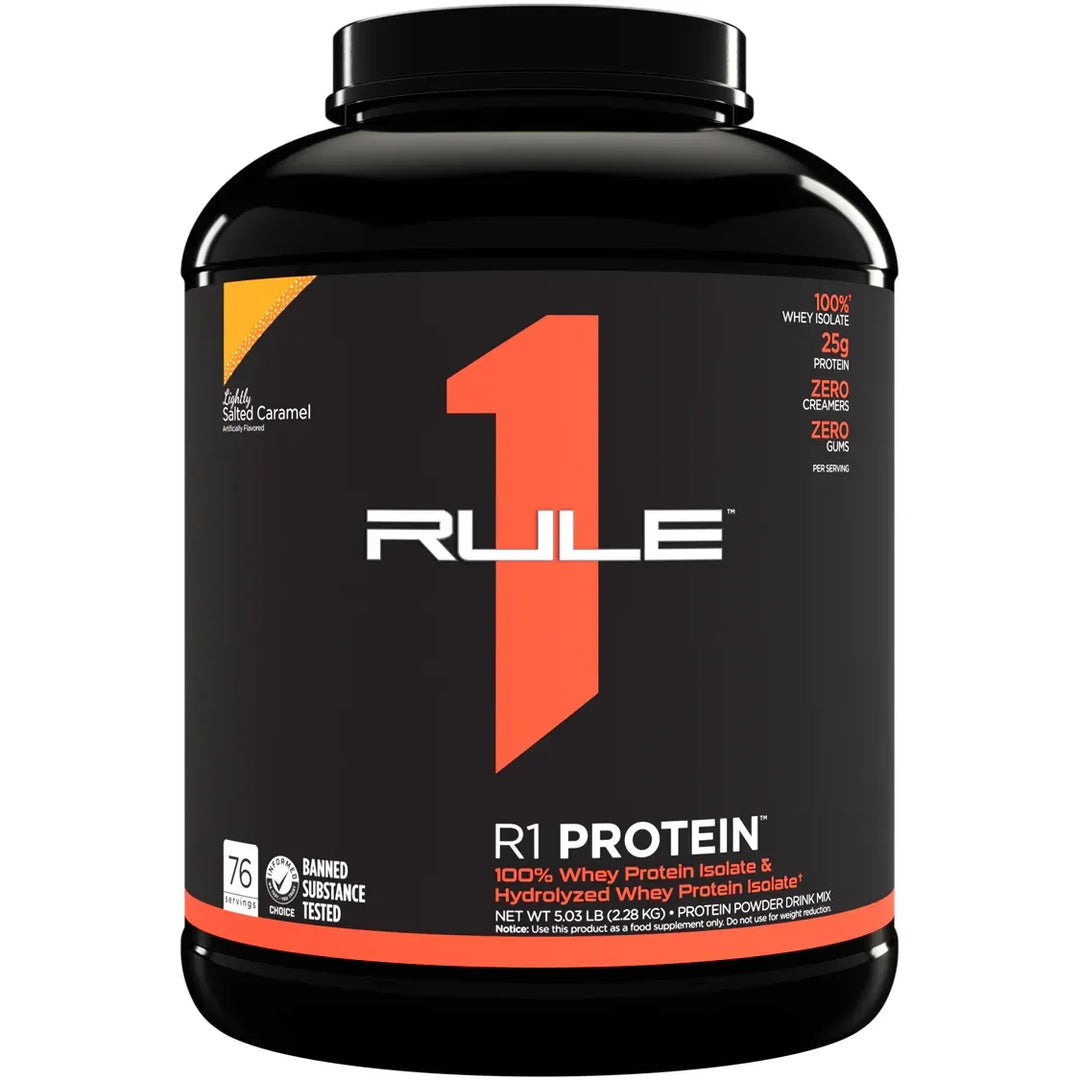 R1 PROTEIN // Whey Protein Isolate &amp; Hydrolyzed  5 LB Rule 1 LIGHTLY SALTED CARAMEL / 5 LB NTS Newtown Supplement Store Sydney