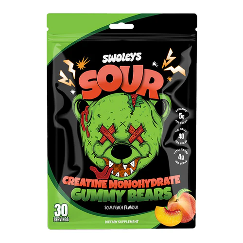 Sour Creatine Monohydrate Gummy Bears // 30 Servings Swoleys Sour Peach NTS Newtown Supplement Store Sydney