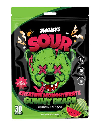Sour Creatine Monohydrate Gummy Bears // 30 Servings Swoleys Sour Watermelon NTS Newtown Supplement Store Sydney