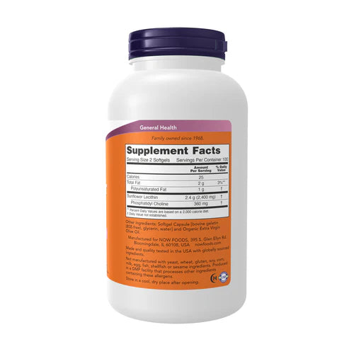 Sunflower Lecithin 1200mg // 200 Softgels Now Foods NTS Newtown Supplement Store Sydney