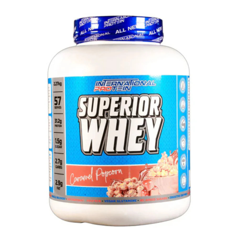 SUPERIOR WHEY // 31.2g Protein International Protein Caramel Popcorn / 2.27kg (57 serves) NTS Newtown Supplement Store Sydney