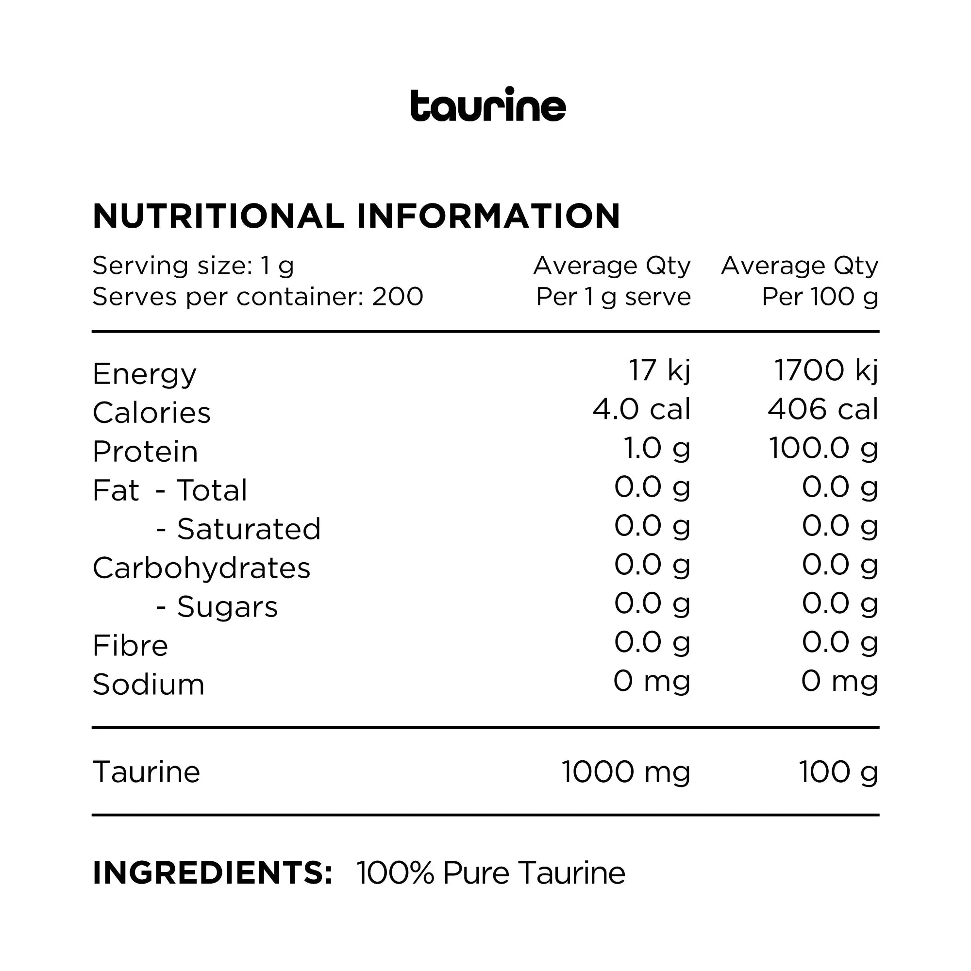 Taurine Switch// 100% Pure Taurine 200 serves SWITCH NTS Newtown Supplement Store Sydney