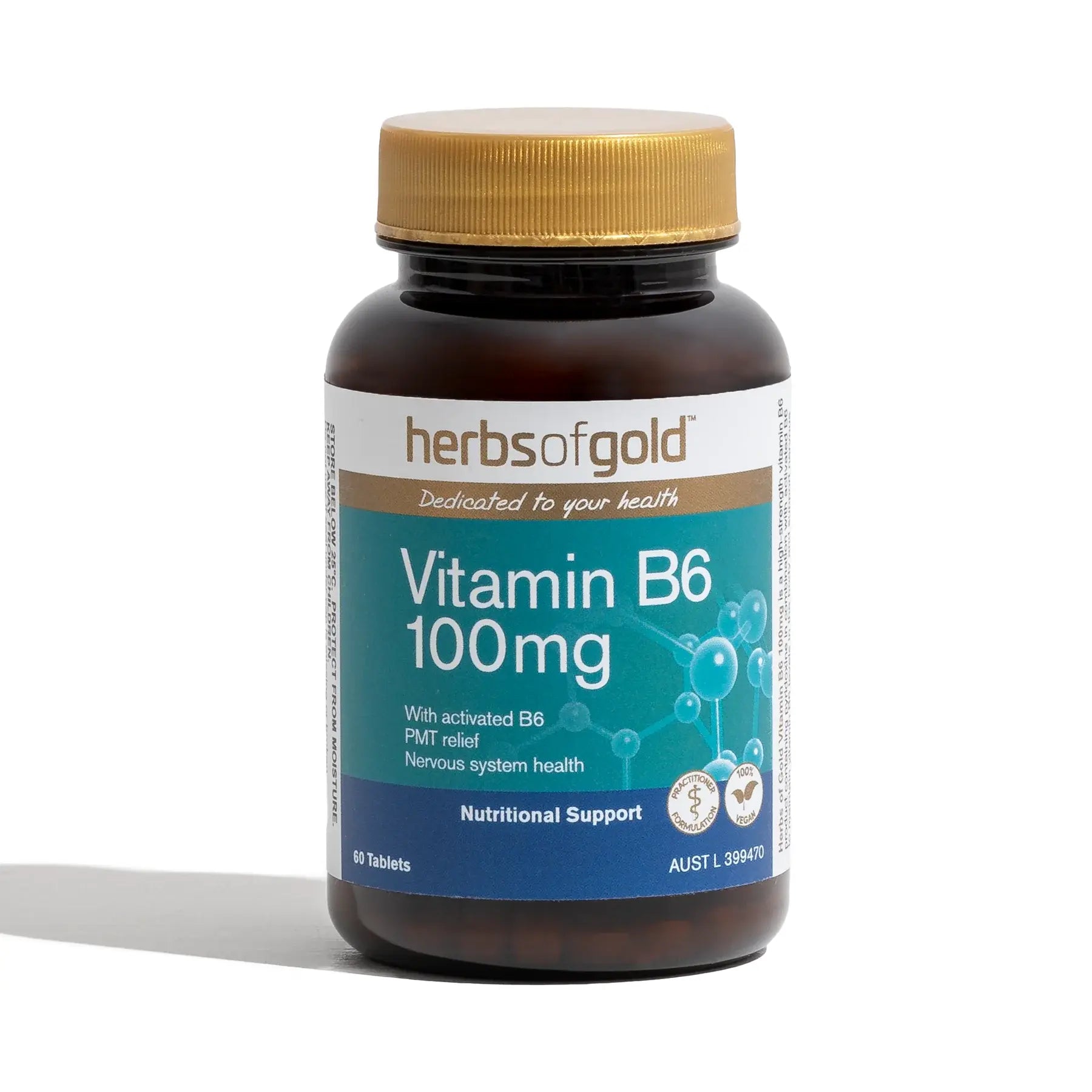 Vitamin B6 100mg // Nervous System Health 60 Tablets Herbs of Gold NTS Newtown Supplement Store Sydney