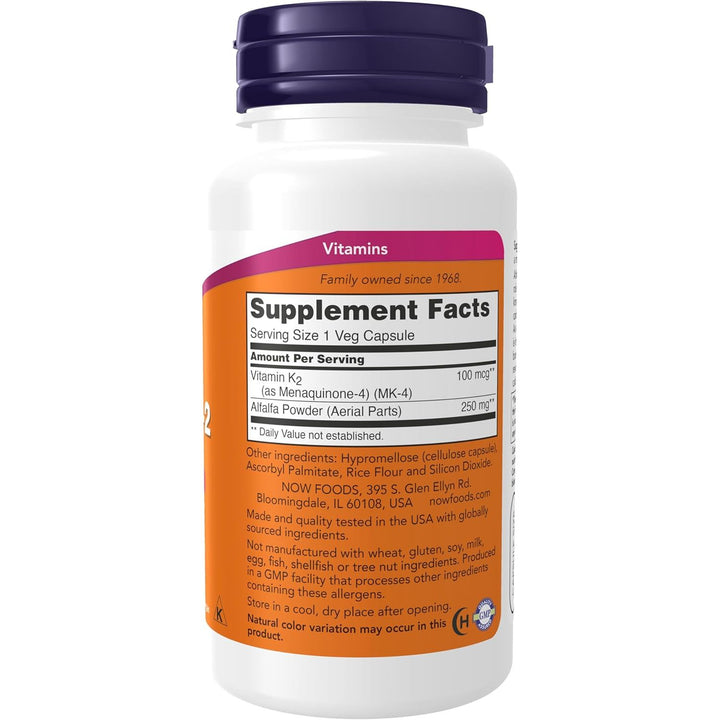 Vitamin K-2 100mcg // 100 Veg Capsules Now Foods NTS Newtown Supplement Store Sydney