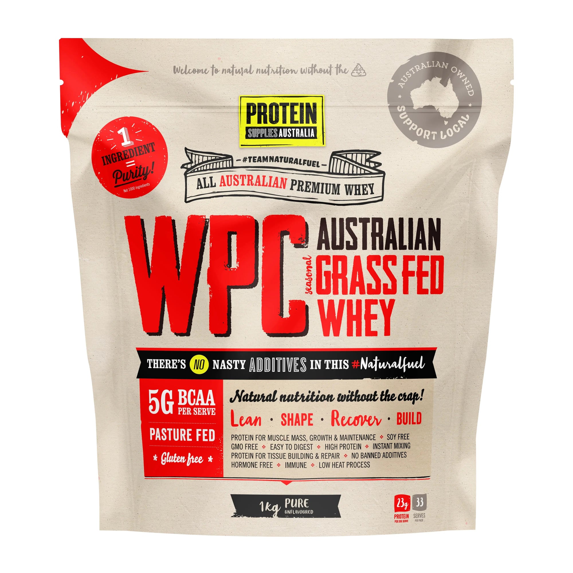 WPC Pure Unflavored // Australian Grass Fed Whey Protein Supplies Australia 1kg NTS Newtown Supplement Store Sydney