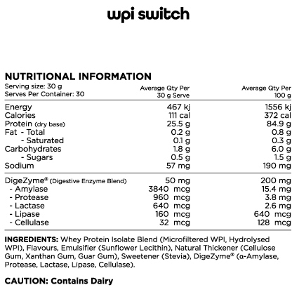 WPI Switch // Premium Natural WPI Unflavoured 900g SWITCH NTS Newtown Supplement Store Sydney