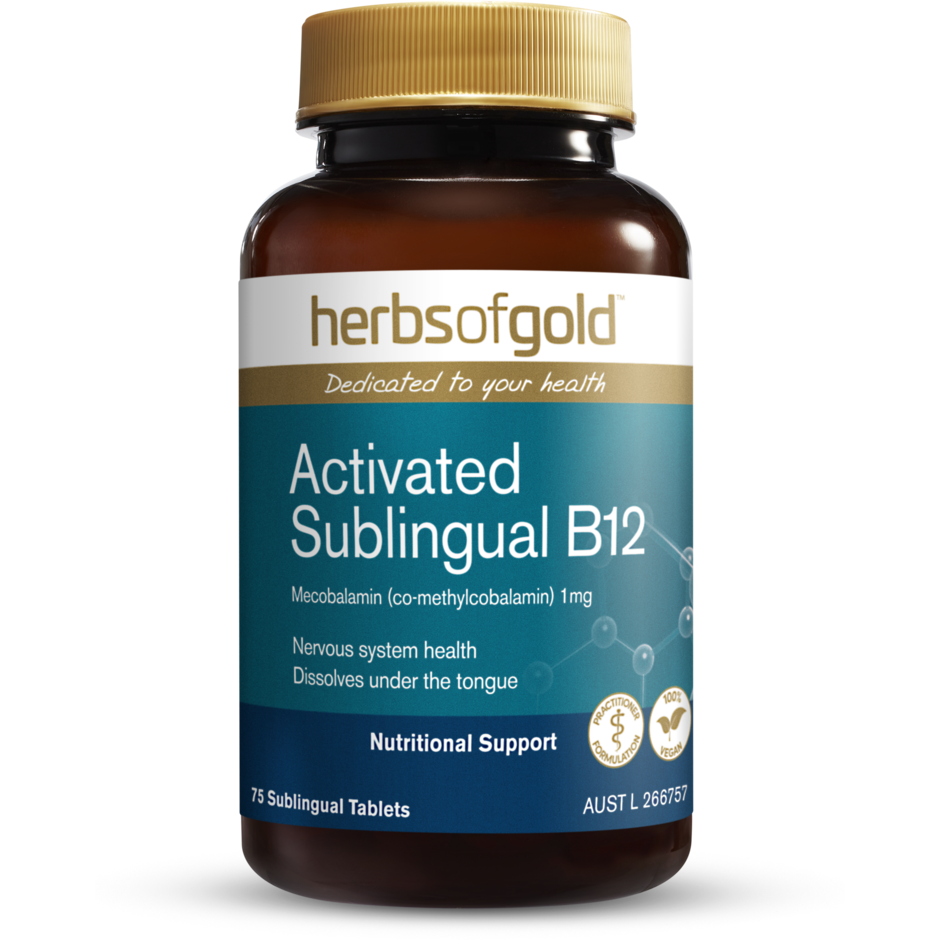 Activated Sublingual B12 // Energy Production Herbs of Gold 75 Tablets NTS Newtown Supplement Store Sydney