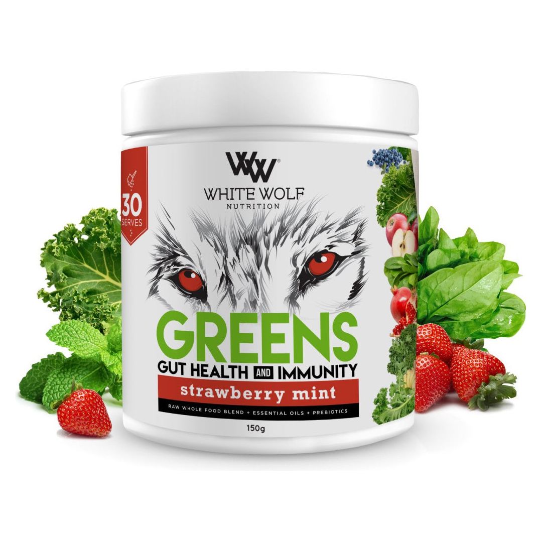 Greens // Gut Health + Immunity White Wolf Nutrition Strawberry Mint / 150g NTS Newtown Supplement Store Sydney