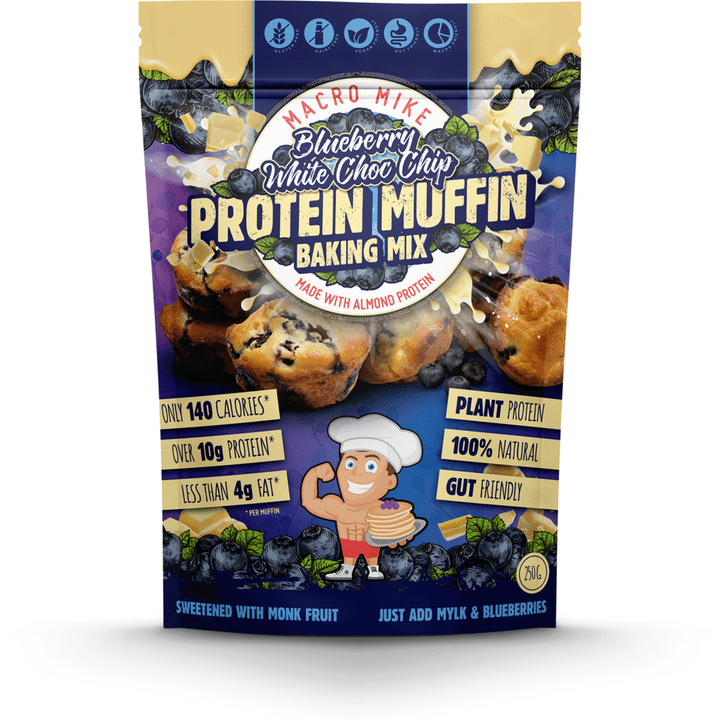 Macro Friendly Protein Muffin // Plant Based Baking Mix Macro Mike Blueberry White Choc Chip NTS Newtown Supplement Store Sydney