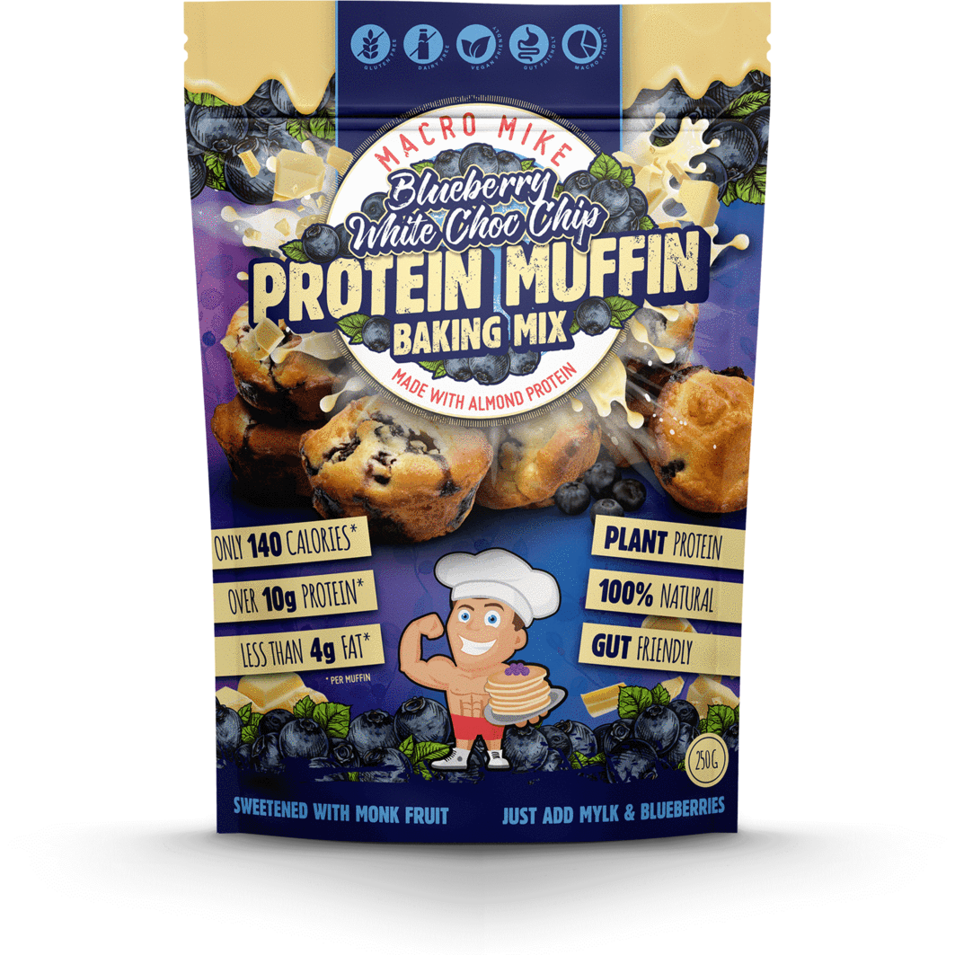 Macro Friendly Protein Muffin // Plant Based Baking Mix Macro Mike Blueberry White Choc Chip NTS Newtown Supplement Store Sydney