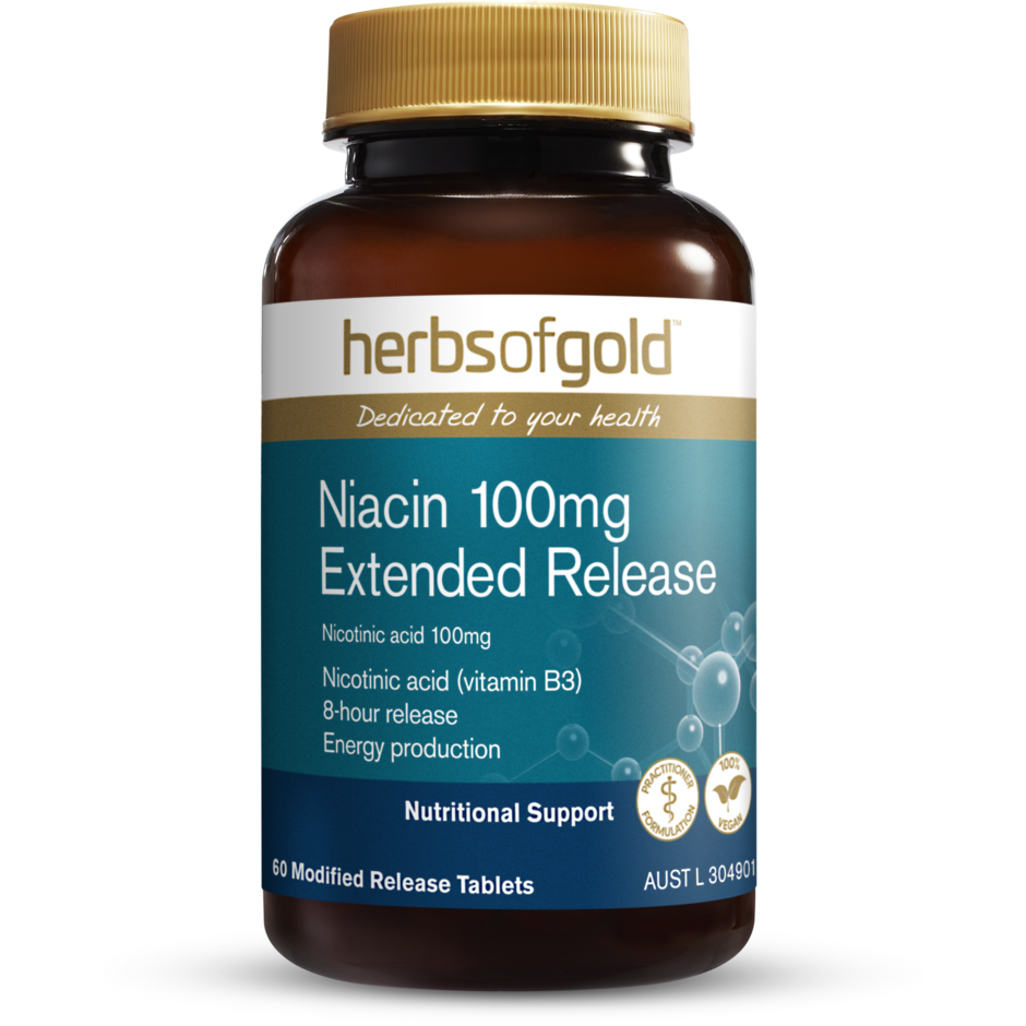 Niacin 100mg // Extended Release Herbs of Gold 60 Caps NTS Newtown Supplement Store Sydney