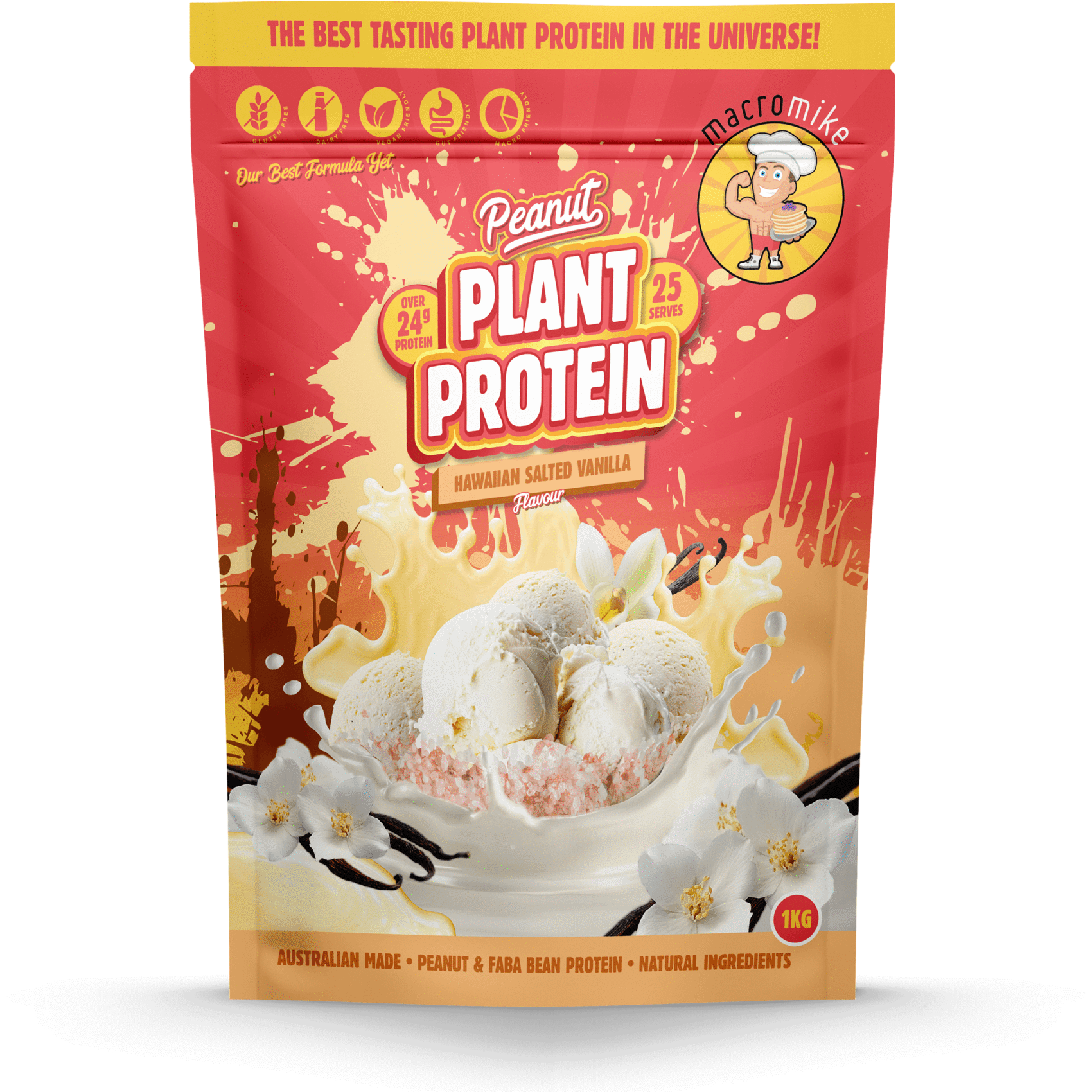 Plant Based Protein Powder // Peanut Protein Macro Mike Hawaiian Salted Vanilla / 1kg NTS Newtown Supplement Store Sydney