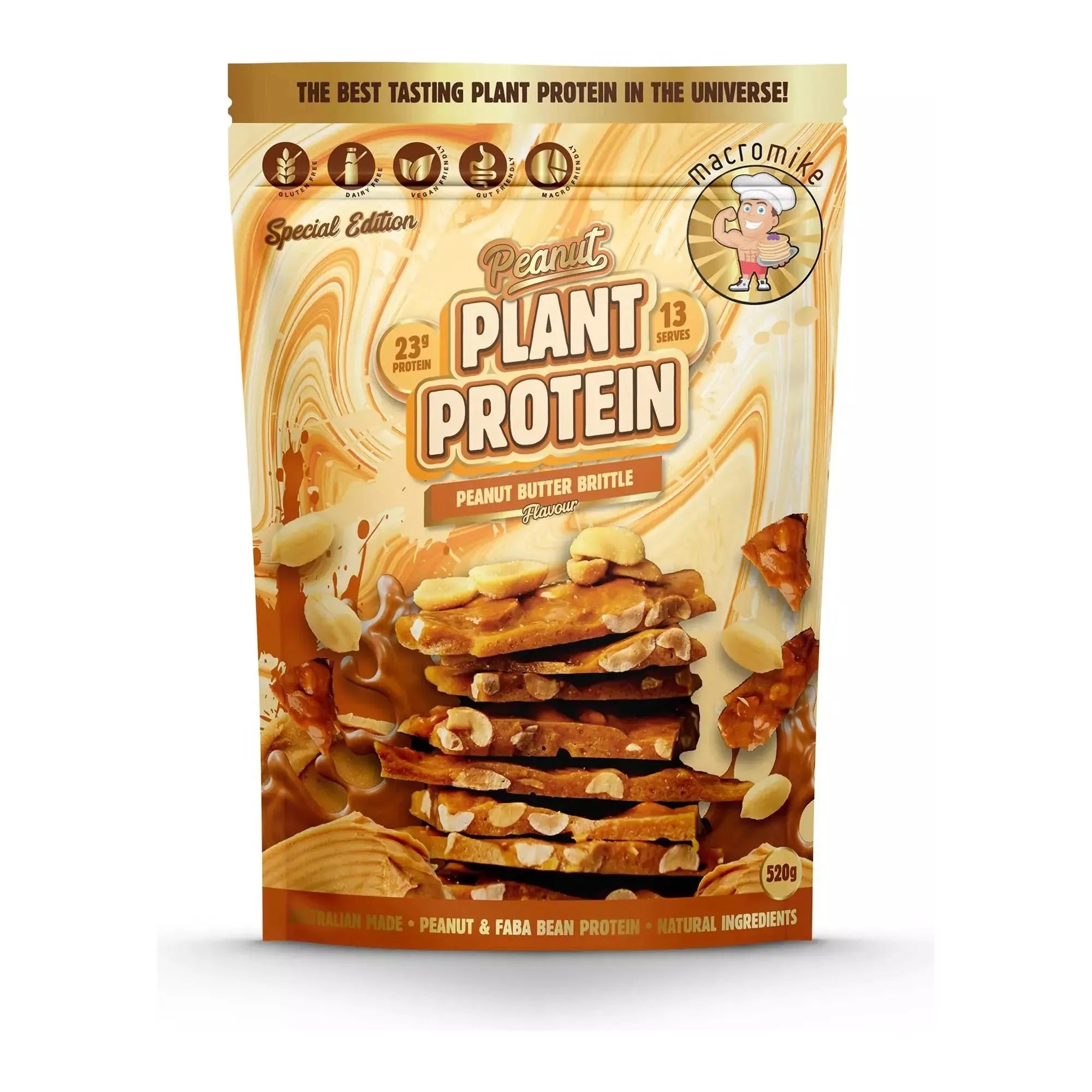 Plant Based Protein Powder // Peanut Protein Macro Mike Peanut Butter Brittle / 520g NTS Newtown Supplement Store Sydney