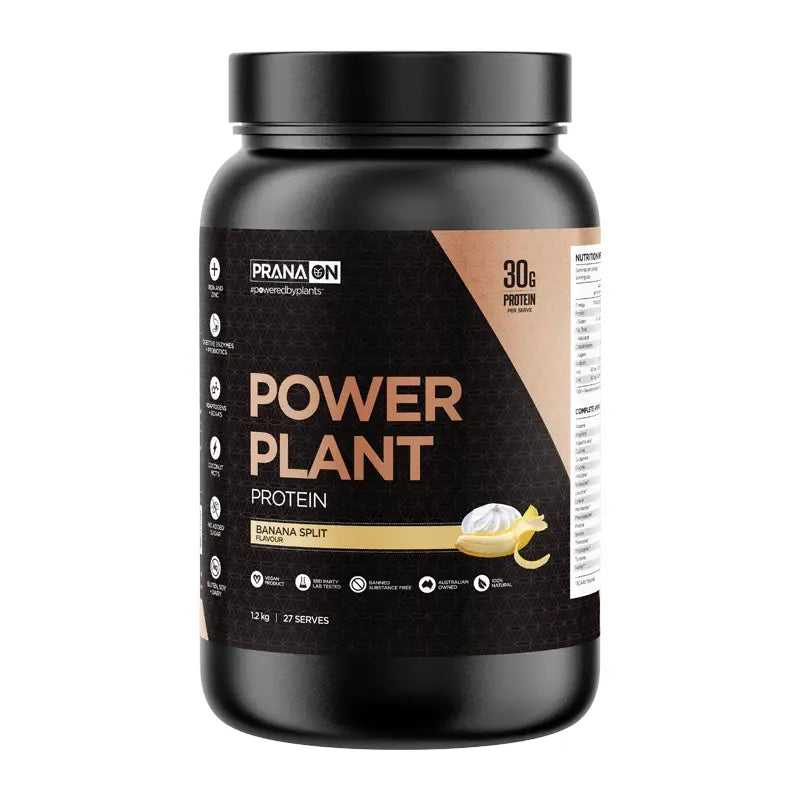 PRANA ON // Power Plant Vegan Protein Prana 1.2kg / Banana Split NTS Newtown Supplement Store Sydney