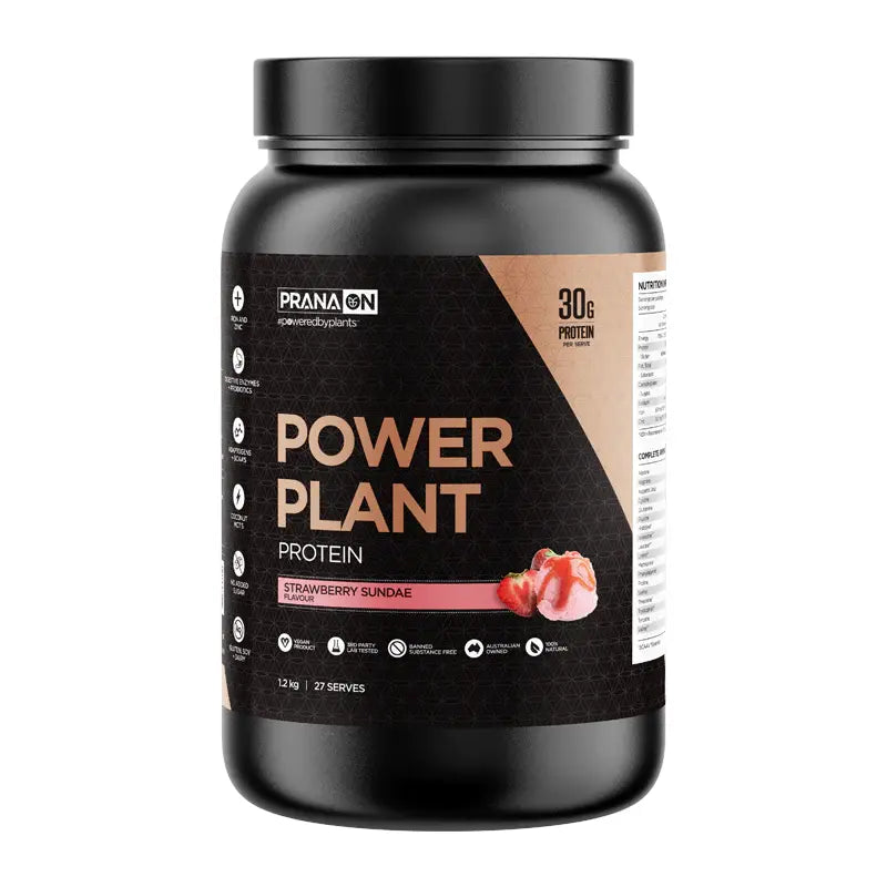 PRANA ON // Power Plant Vegan Protein Prana 1.2kg / Strawberry Sundae NTS Newtown Supplement Store Sydney