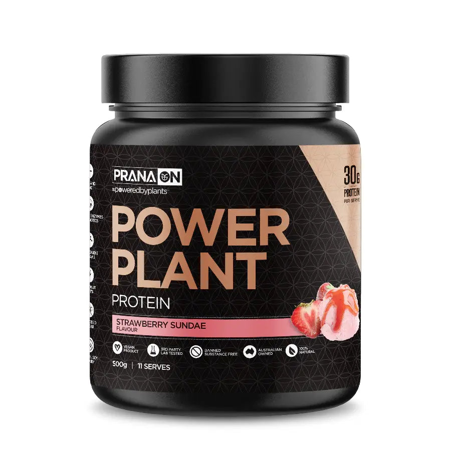 PRANA ON // Power Plant Vegan Protein Prana 500g / Strawberry Sundae NTS Newtown Supplement Store Sydney
