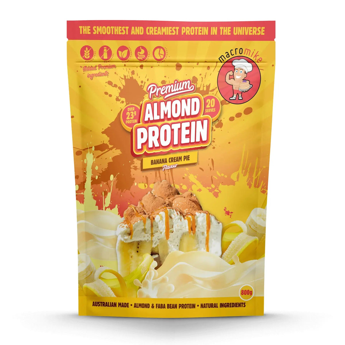Premium Almond Protein Powder // Vegan Macro Mike Banana Cream Pie / 800g NTS Newtown Supplement Store Sydney