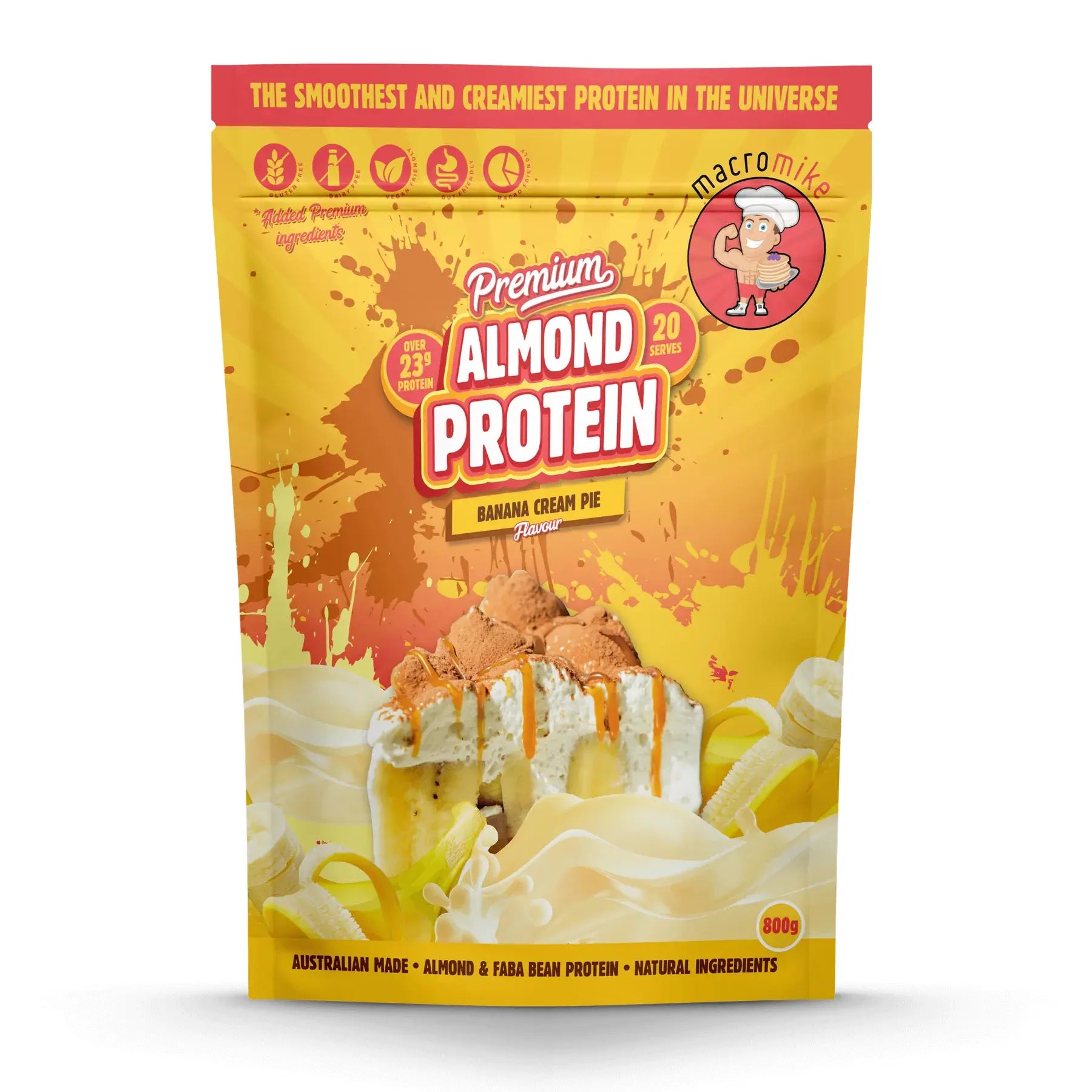 Premium Almond Protein Powder // Vegan Macro Mike Banana Cream Pie / 800g NTS Newtown Supplement Store Sydney