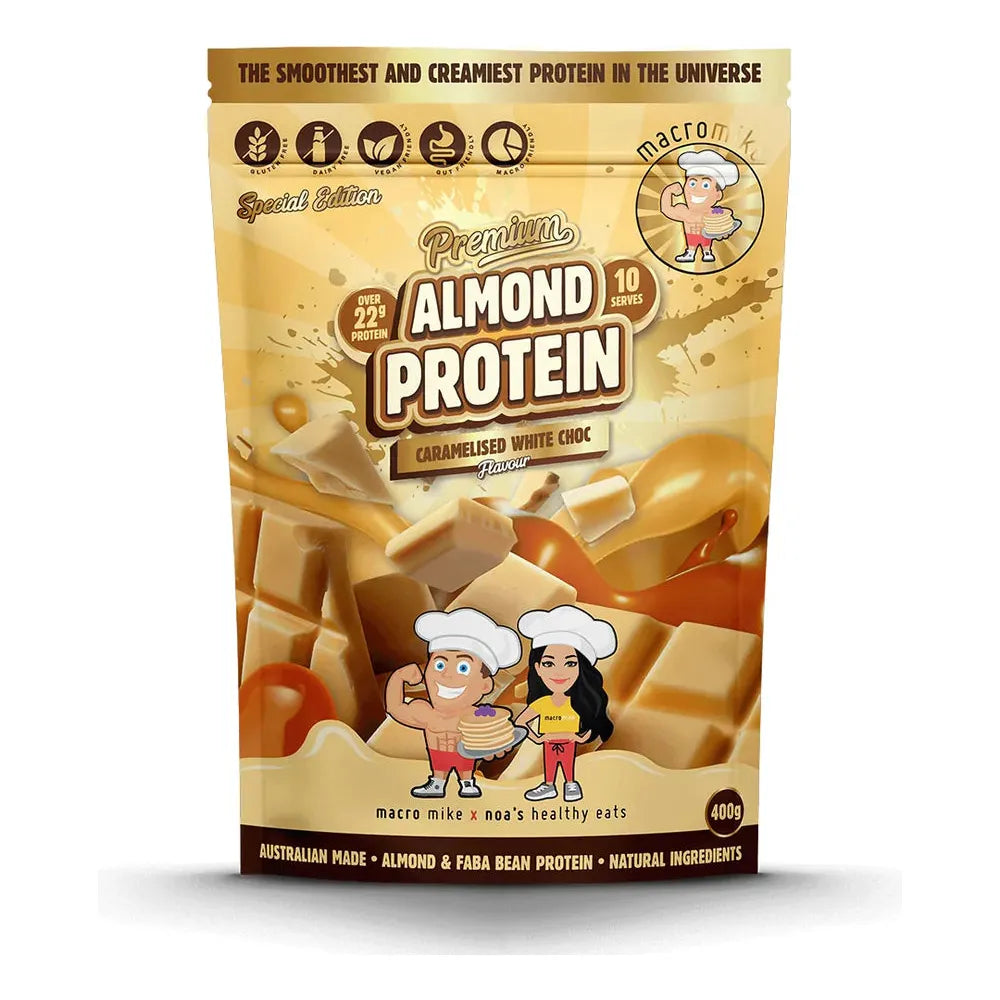 Premium Almond Protein Powder // Vegan Macro Mike Caramalised White Choc / 400g NTS Newtown Supplement Store Sydney