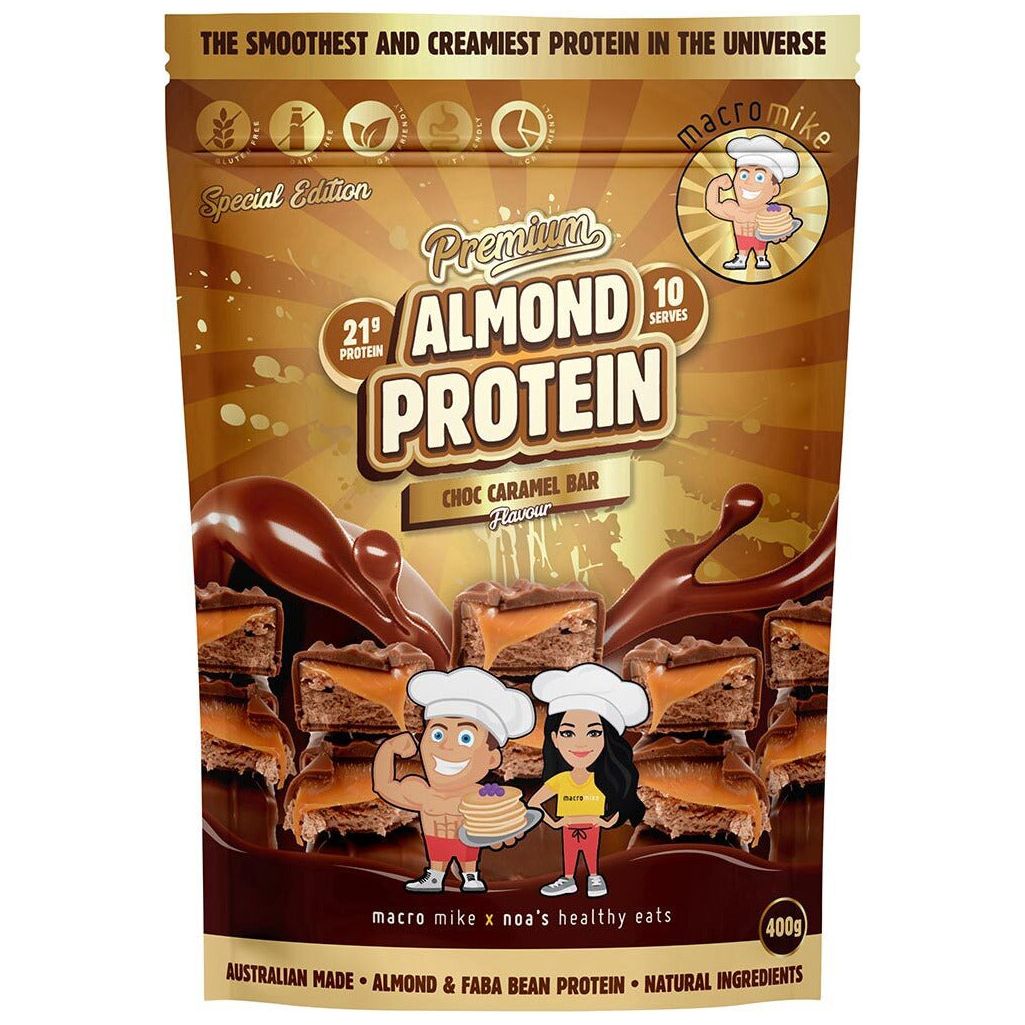 Premium Almond Protein Powder // Vegan Macro Mike Choc Caramel Bar / 400g NTS Newtown Supplement Store Sydney