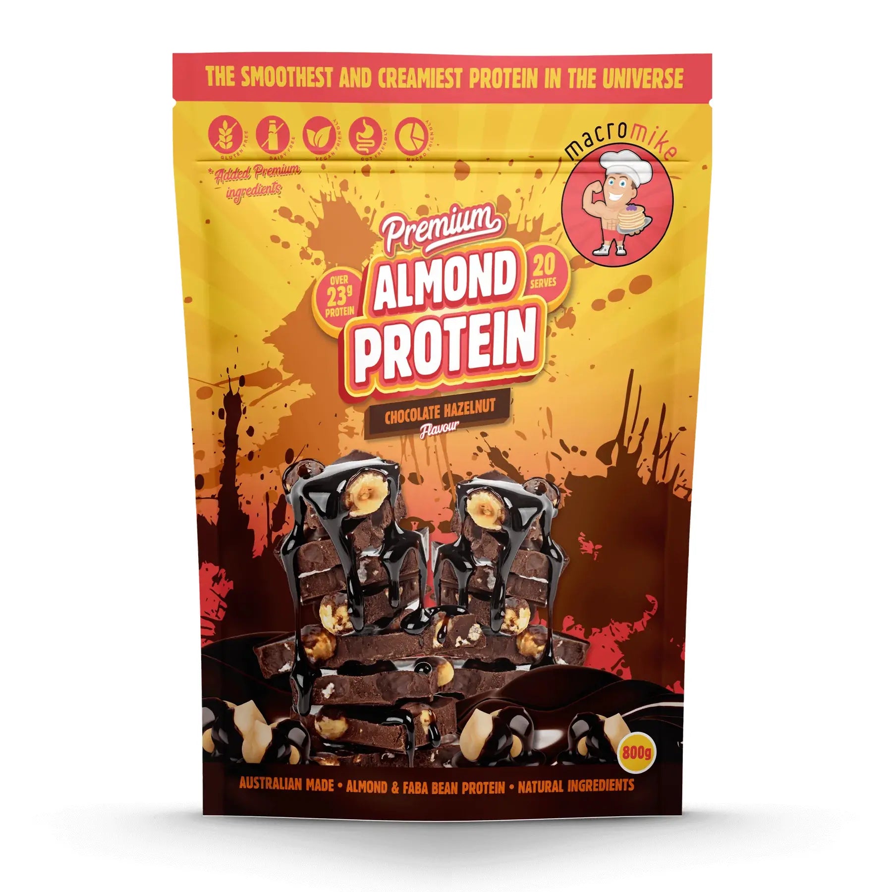 Premium Almond Protein Powder // Vegan Macro Mike Choc Hazelnut / 800g NTS Newtown Supplement Store Sydney