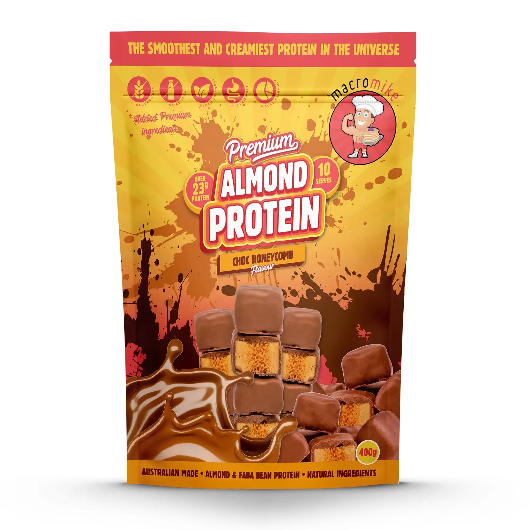 Premium Almond Protein Powder // Vegan Macro Mike Choc Honeycomb / 400g NTS Newtown Supplement Store Sydney