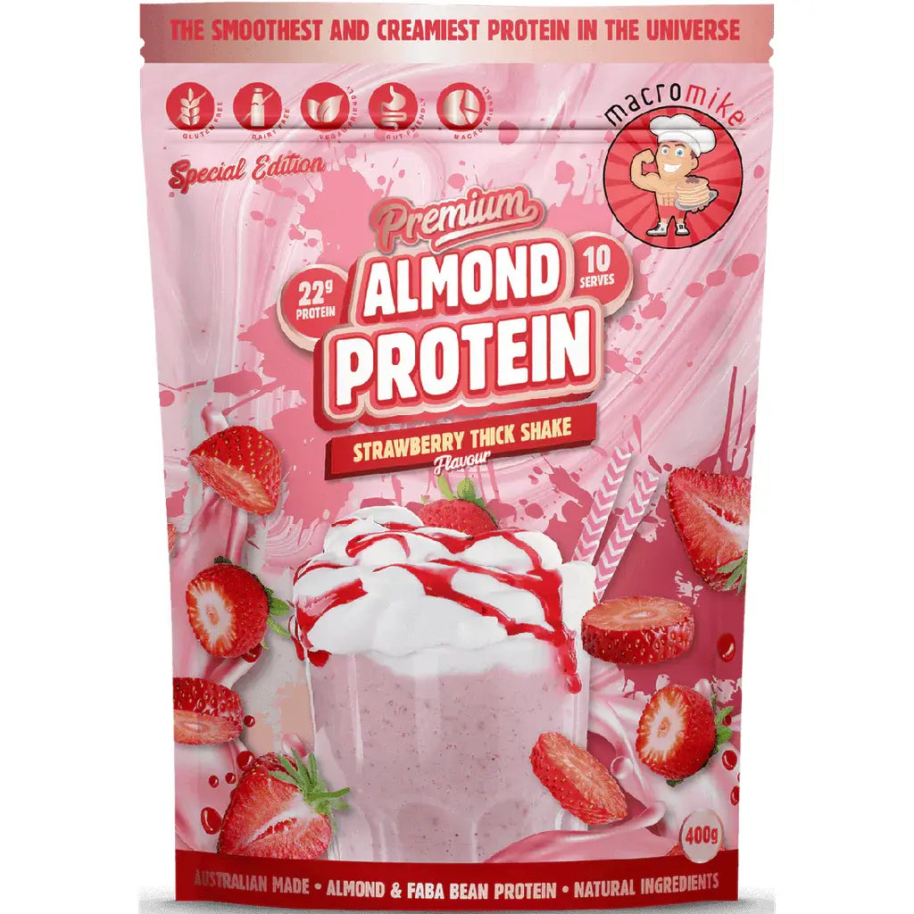 Premium Almond Protein Powder // Vegan Macro Mike Strawberry Thickshake / 400g NTS Newtown Supplement Store Sydney