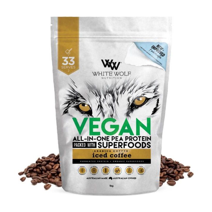 Vegan All-In-One Pea Protein White Wolf Nutrition Iced Coffee / 1kg NTS Newtown Supplement Store Sydney