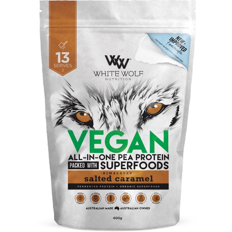 Vegan All-In-One Pea Protein White Wolf Nutrition Salted Caramel / 400g NTS Newtown Supplement Store Sydney