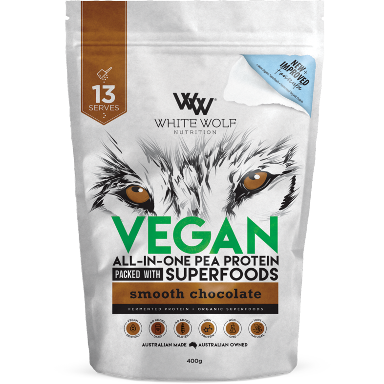 Vegan All-In-One Pea Protein White Wolf Nutrition Smooth Chocolate / 400g NTS Newtown Supplement Store Sydney